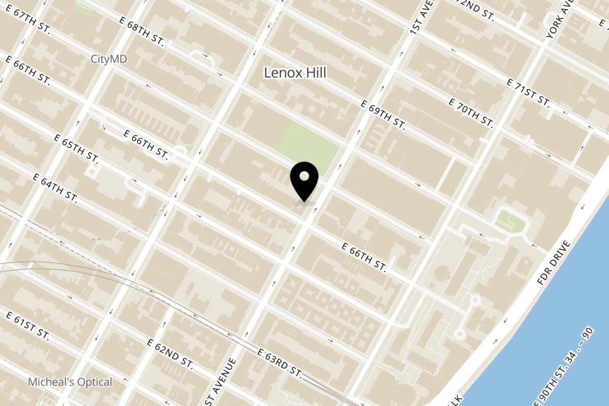 Map showing the location of Pita Yeero 1st Ave on 1229 1st Ave in New York